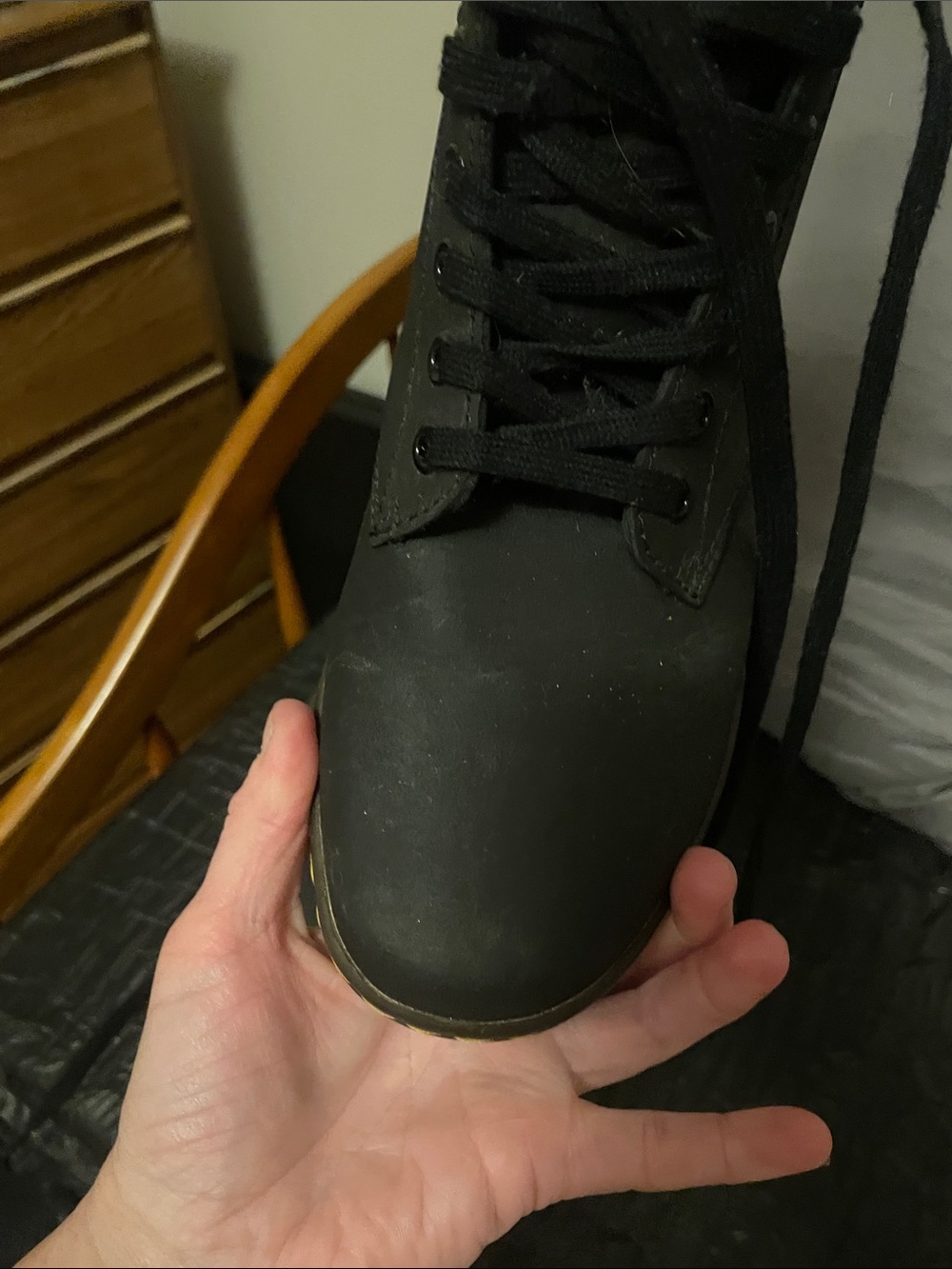 Dr. Martens Black Lace-Up Leather Boots with Yellow Stitching - Picture 10 of 17
